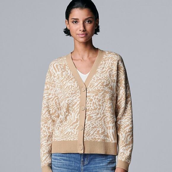 Cardigan Sweater Simply Vera Vera Wang Medium Button Up Patterned Sweater $58 - Picture 1 of 7